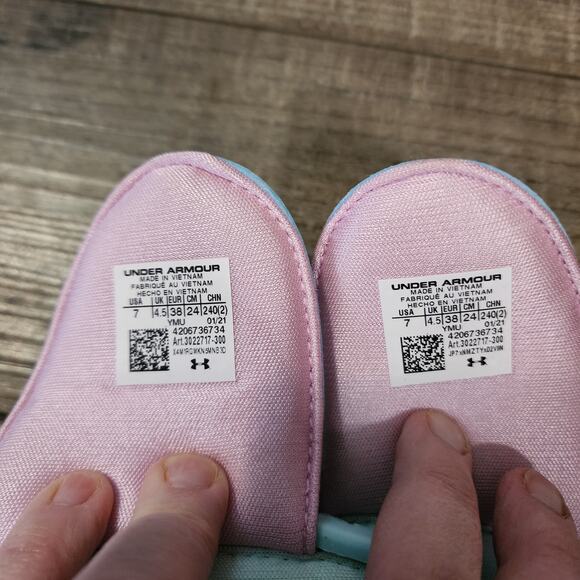 Under Armour Ignite IX women's size 7 blue and pink slides Pre-owned SH2 - Picture 8 of 8